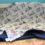 Mod Scooters Baby Blanket With Navy Blue Minky