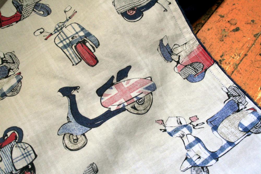 Mod Scooters Baby Blanket With Navy Blue Minky